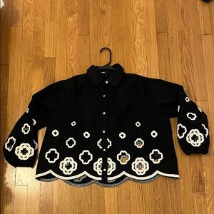 Maje Black and White Floral Blouse